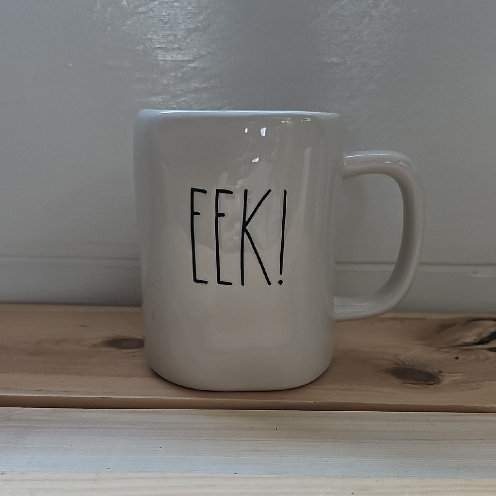 Rae Dunn White Ceramic Mug with 'EEK!' Design